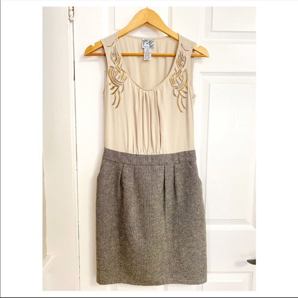 Anthropologie silk and tweed dress
